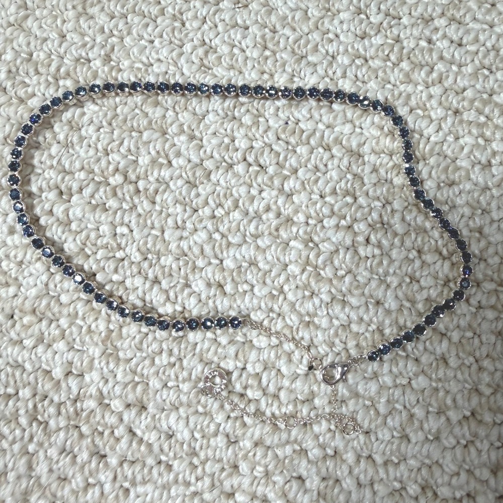 Anne Klein Blue Sapphire Tennis Necklace‎ Gift for Her Sterling Silver